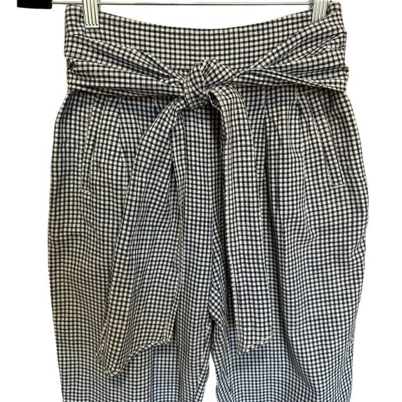 Cartonnier By Anthropologie Gingham Trouser Pants Tie Waist White Black Size 2 - Picture 5 of 14